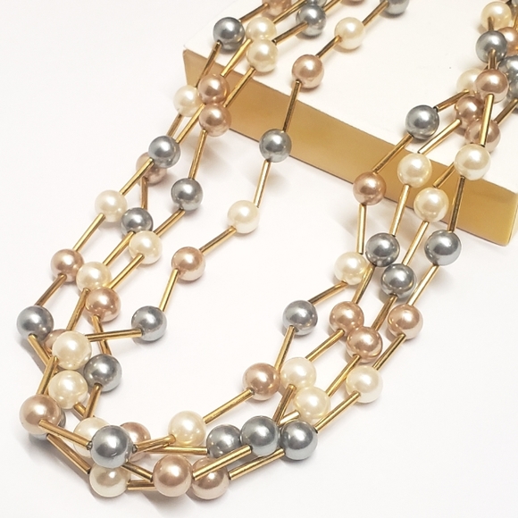 Avon Jewelry - Vintage Avon Multi Color Pearl Beaded Multi Strand Necklace